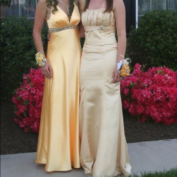 Classic Gold Strapless Corset Prom Dress - Picture 3 of 3